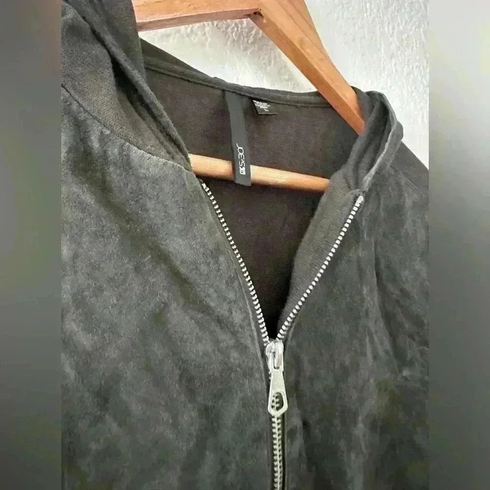 Joes bomber jacket Size Large Charcoal Grey/Black LEATHER and 100% Cotton unisex - Picture 2 of 7